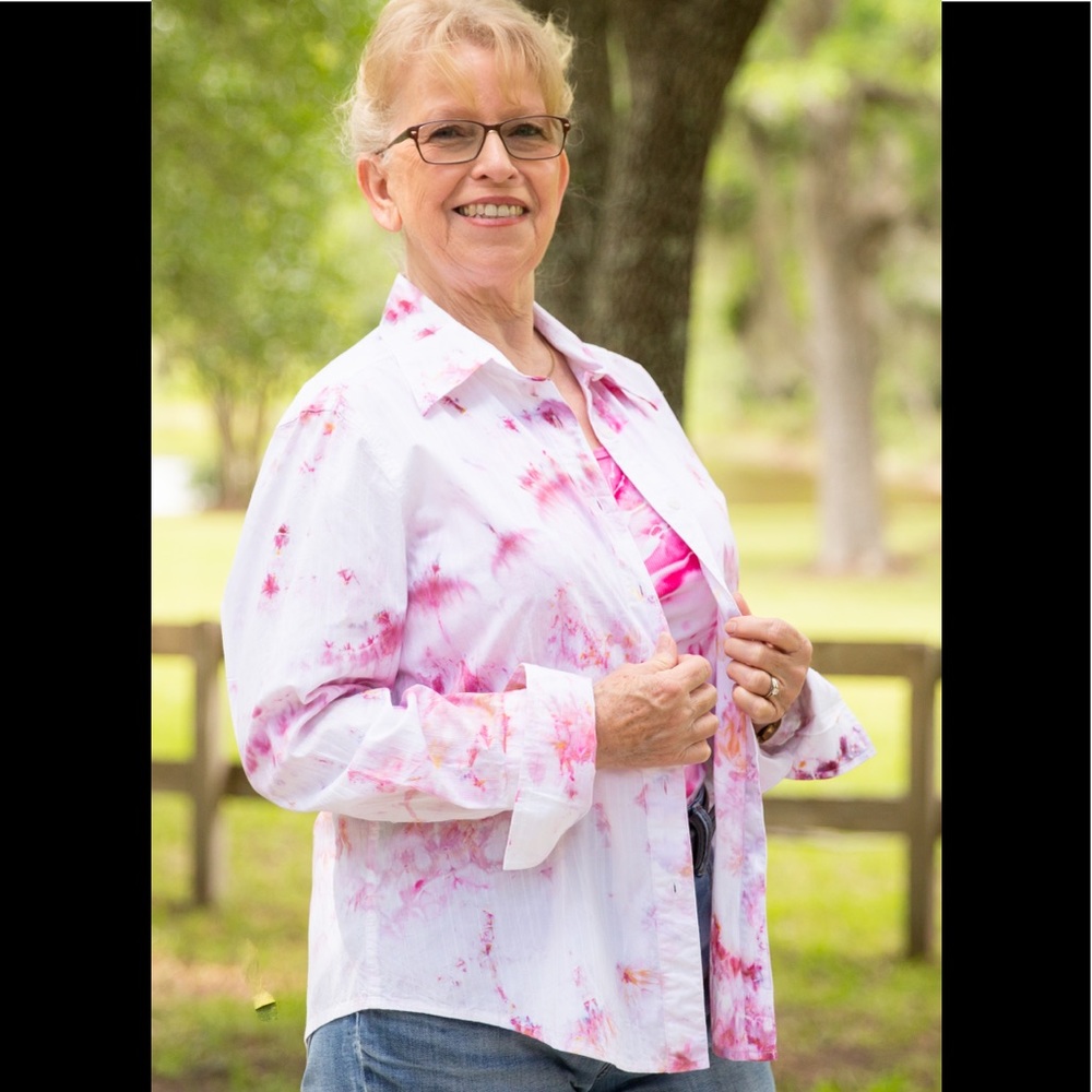 Fuchsia French cuffed shirt and tank.